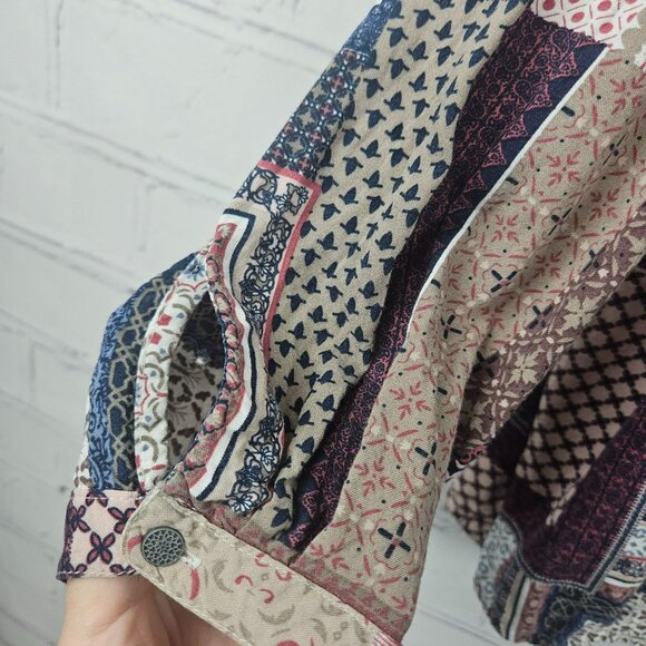Benotti Patchwork Blouse Shirt Womens XL Long Sleeve Retro Bohemian Boho Hippie - Picture 5 of 16